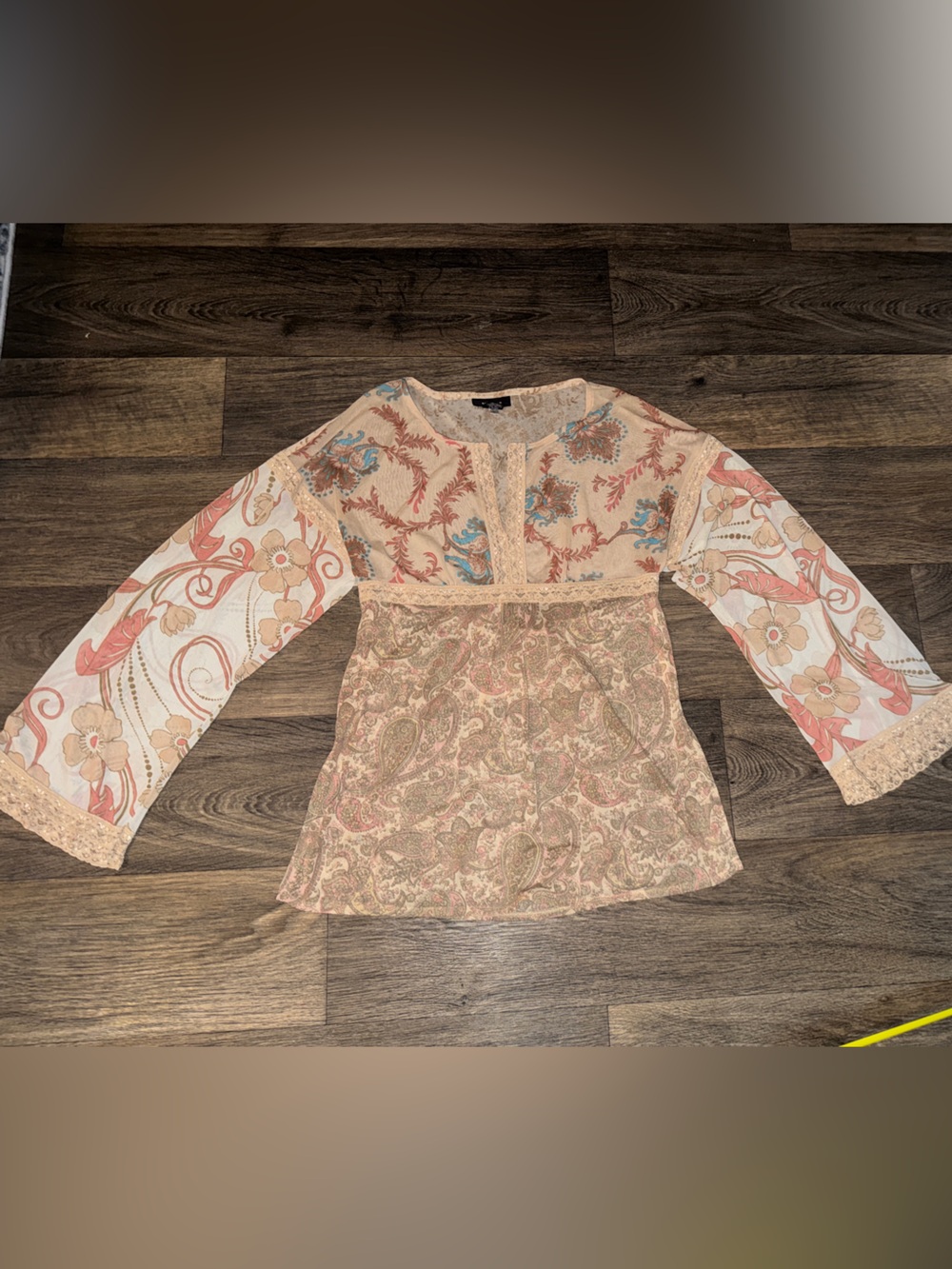 Y2K express fairy long-sleeve Beige Lace-Trim Tunic boho hippie feminine‎ - Picture 6 of 9